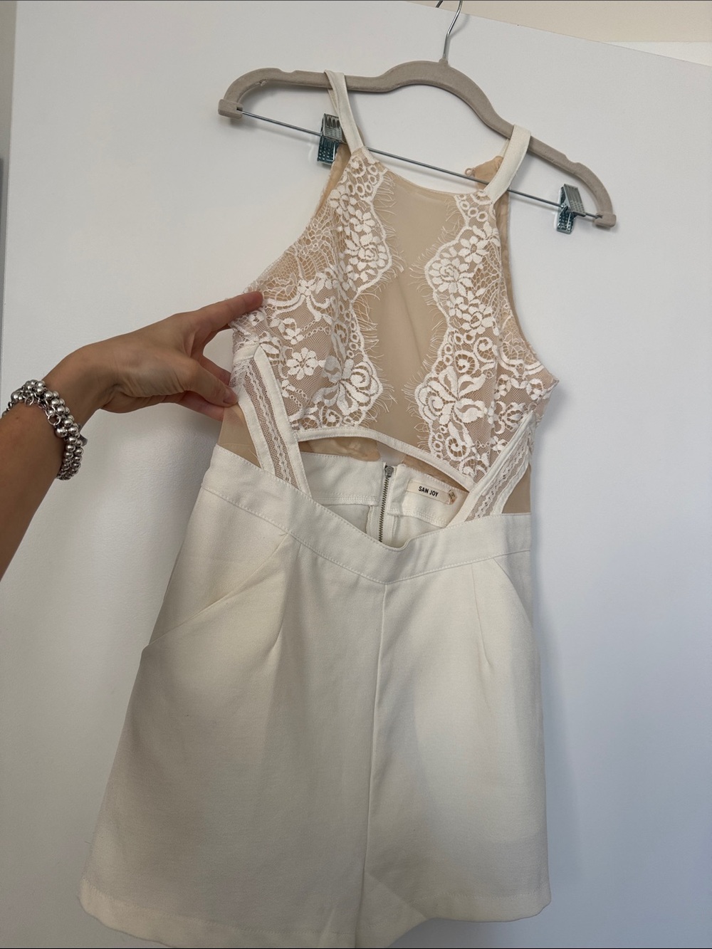 Lace Back Cream Romper- says Medium but runs SMALL